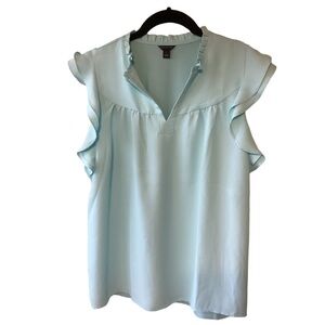 Ann Taylor 2-Tiered Flounce Ruffled Cap Sleeve Top Light Blue Size Small